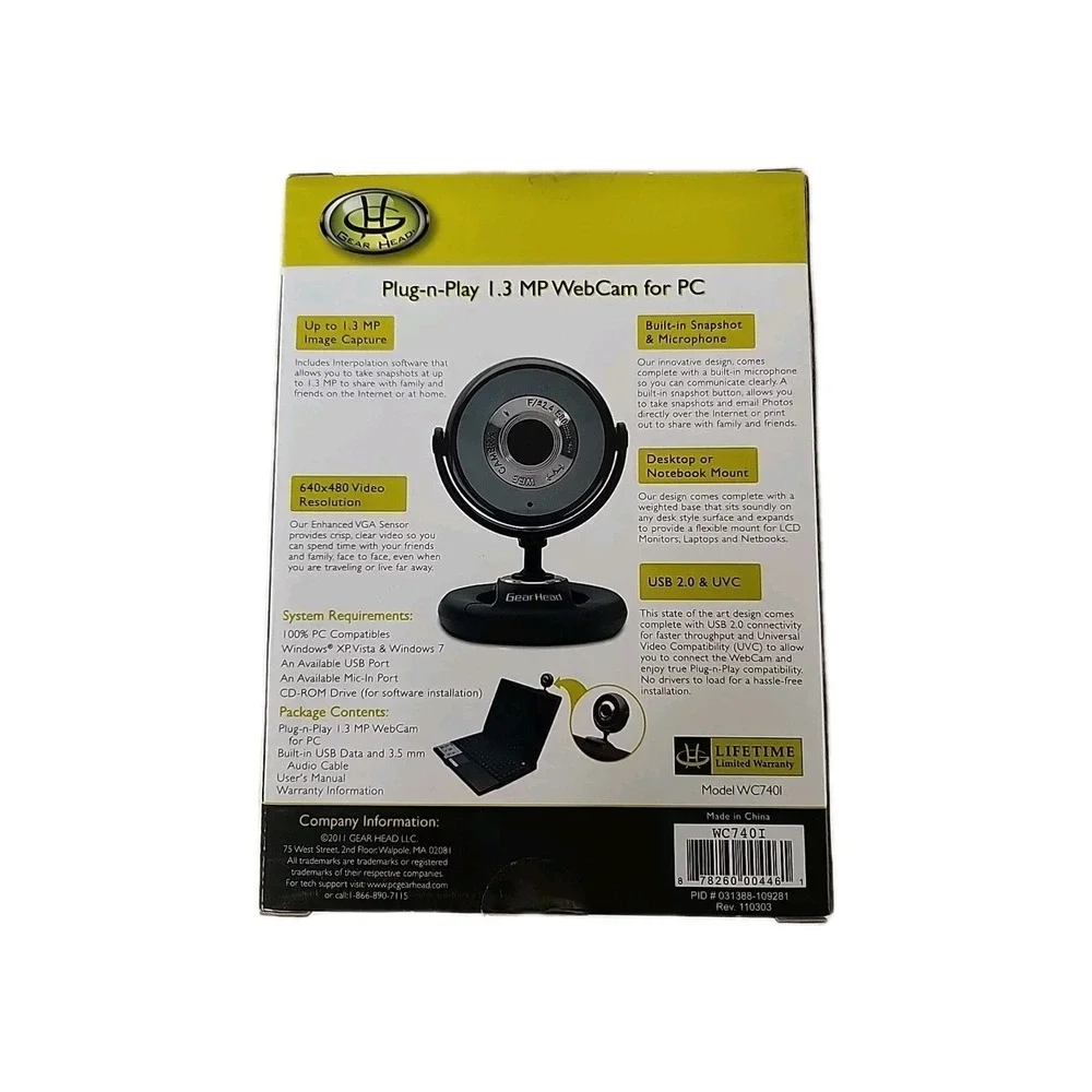 New Web Camera PC Laptop Plug-N-Play Gear Head 1.3 MP Black USB 2.0 Connect NIB
